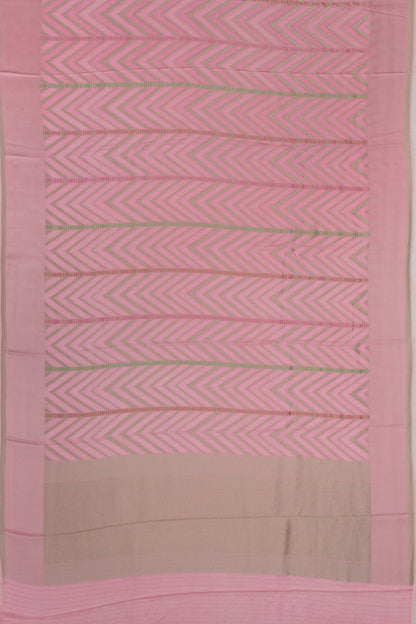 Satin Silk Zig Zag Lines Baby Pink Saree