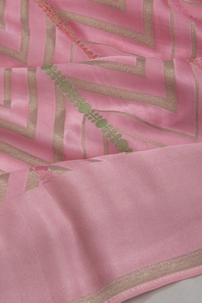 Satin Silk Zig Zag Lines Baby Pink Saree