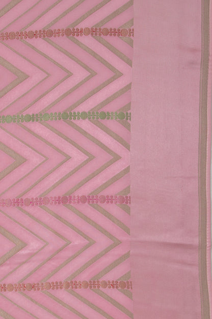 Satin Silk Zig Zag Lines Baby Pink Saree