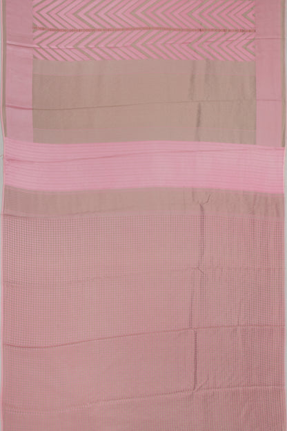 Satin Silk Zig Zag Lines Baby Pink Saree