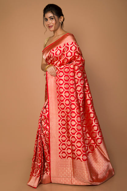 Banarasi Silk Jaal Red Saree
