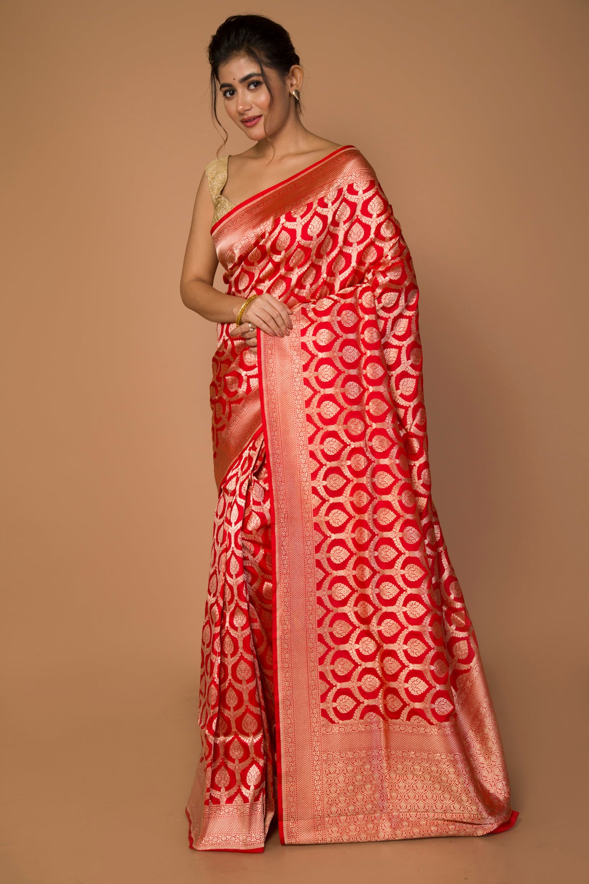 Banarasi Silk Jaal Red Saree