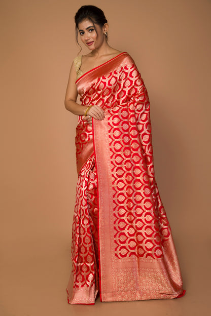 Banarasi Silk Jaal Red Saree