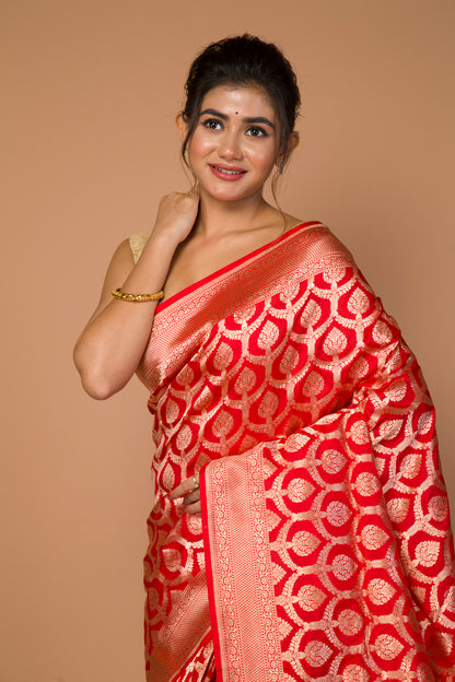 Banarasi Silk Jaal Red Saree