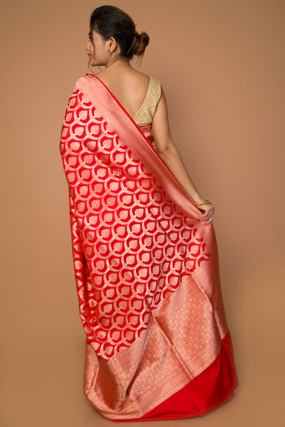 Banarasi Silk Jaal Red Saree