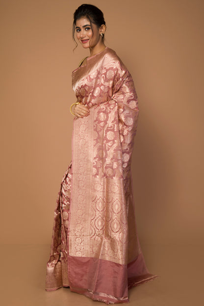 Banarasi Silk Jaal Peach Saree