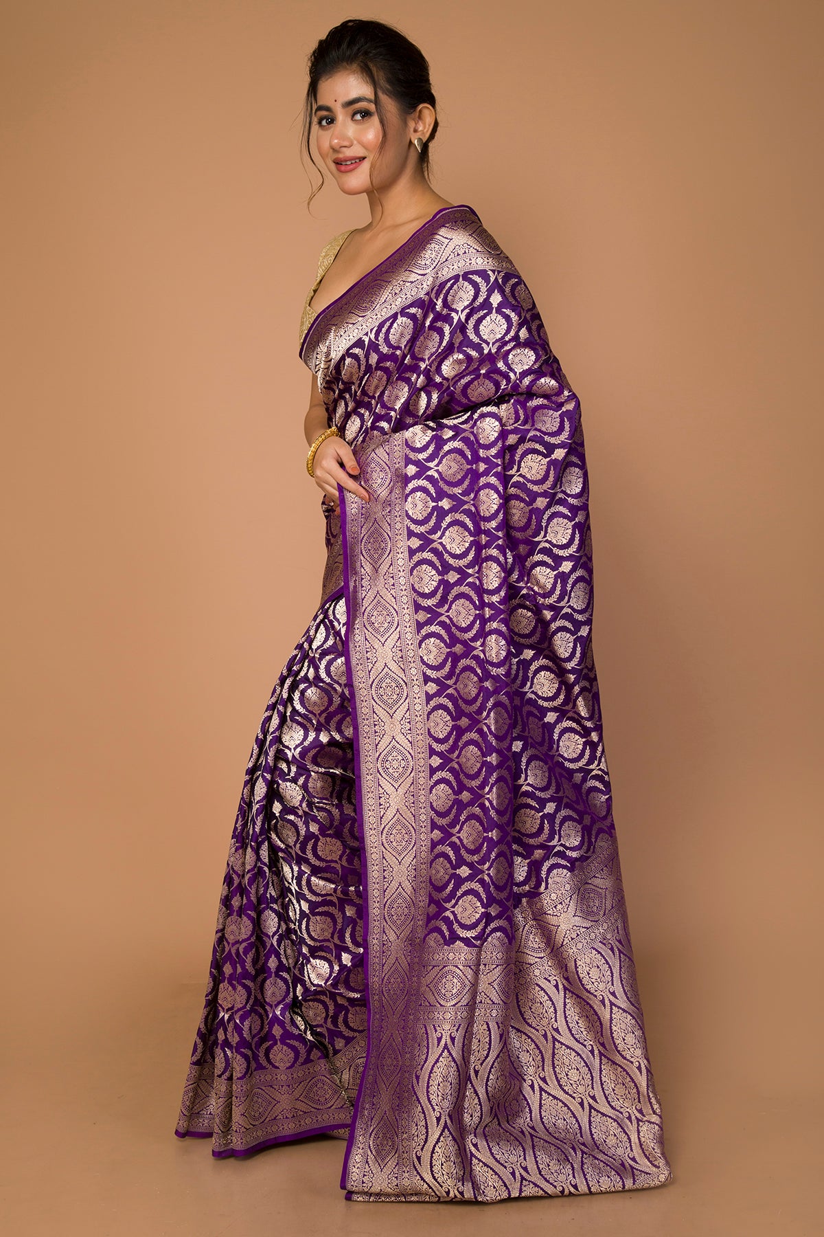 Banarasi Silk Jaal Violet Saree