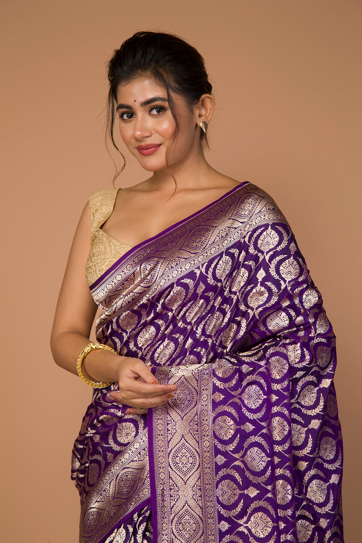 Banarasi Silk Jaal Violet Saree