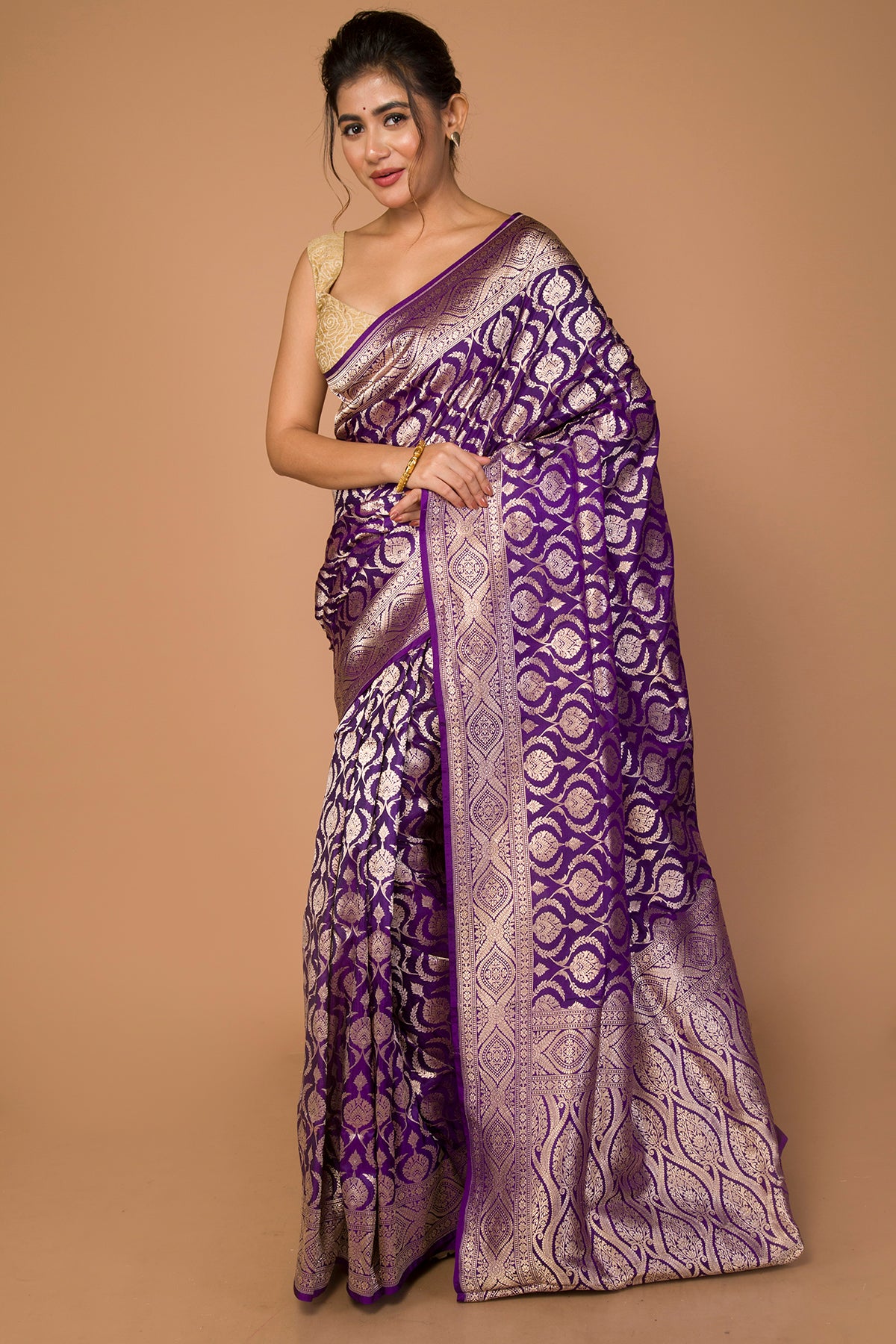 Banarasi Silk Jaal Violet Saree