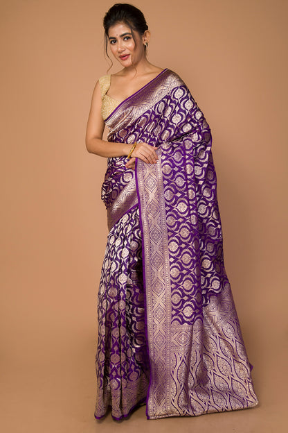 Banarasi Silk Jaal Violet Saree