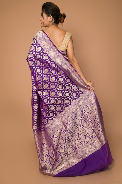 Banarasi Silk Jaal Violet Saree