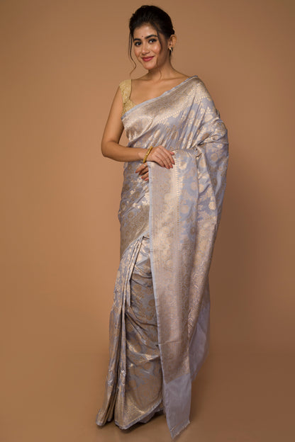 Banarasi Silk Jaal Pastel Grey Saree