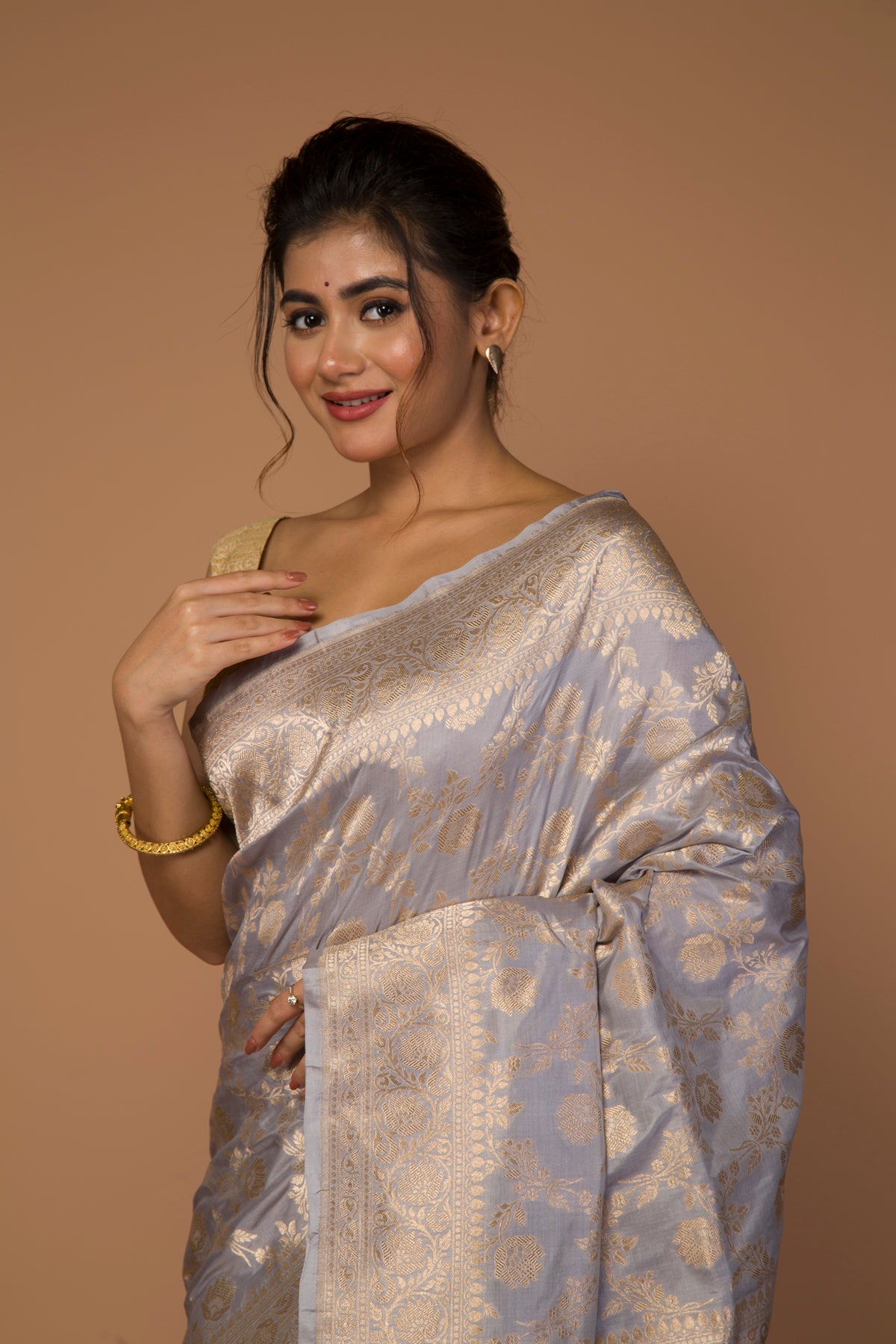Banarasi Silk Jaal Pastel Grey Saree