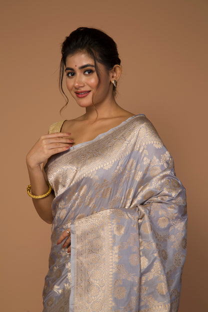 Banarasi Silk Jaal Pastel Grey Saree