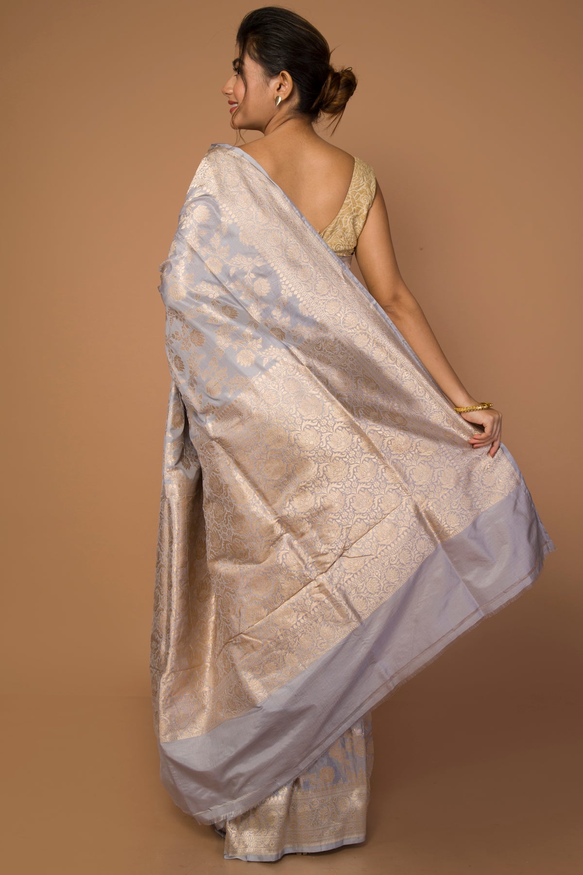 Banarasi Silk Jaal Pastel Grey Saree