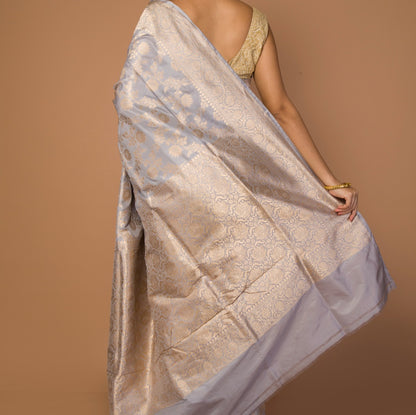 Banarasi Silk Jaal Pastel Grey Saree