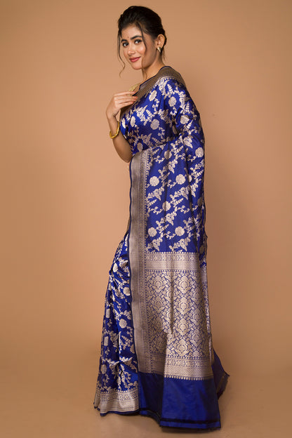 Banarasi Silk Jaal Royal Blue Saree