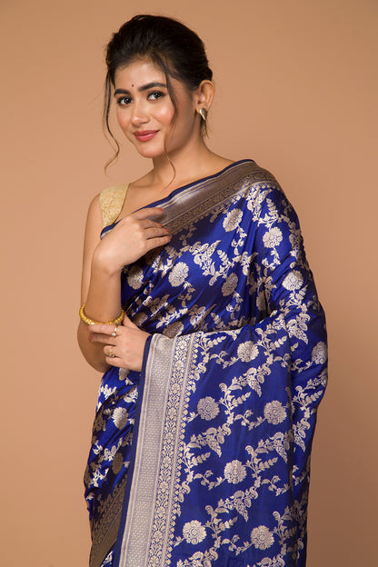 Banarasi Silk Jaal Royal Blue Saree