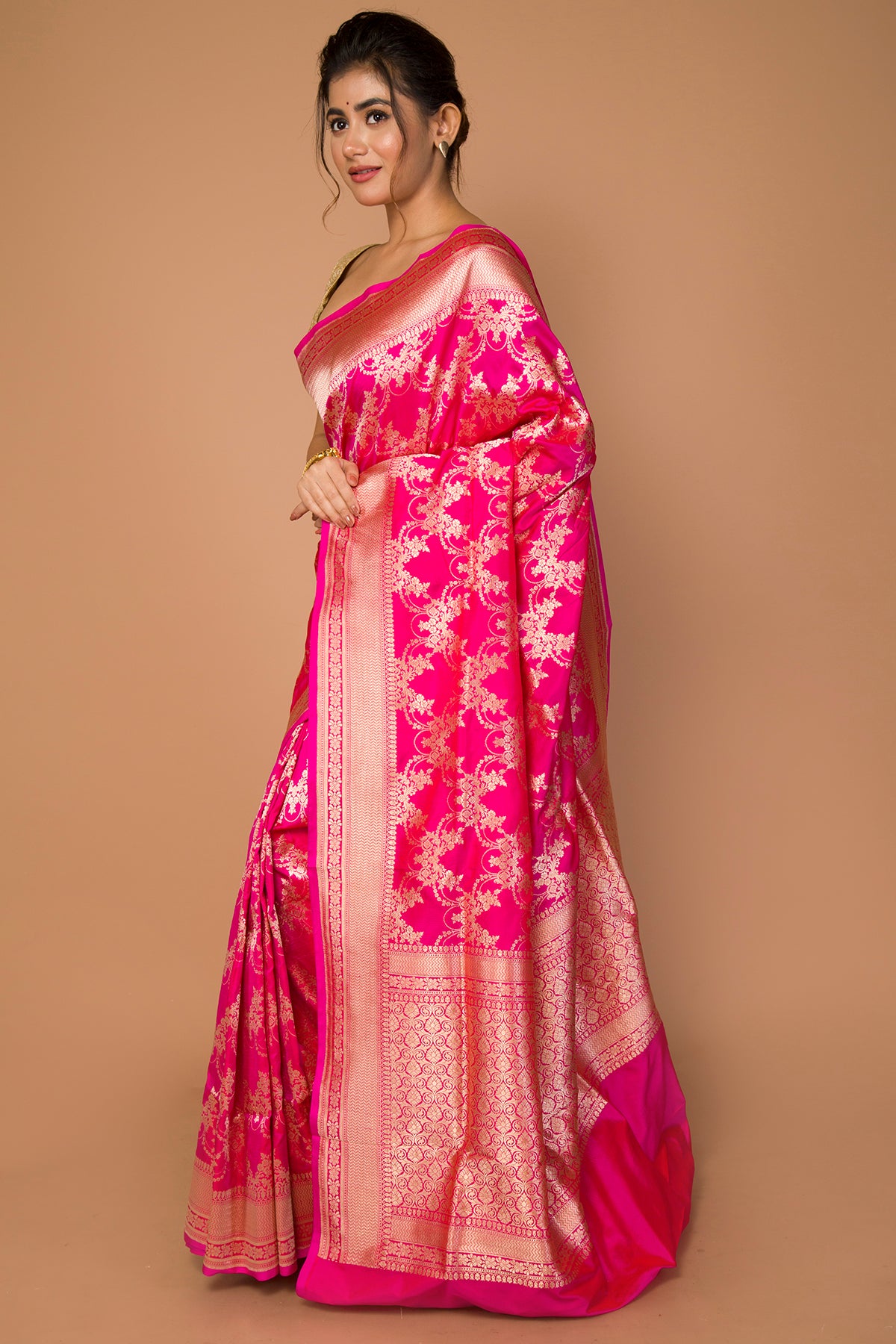 Banarasi Silk Jaal Pink Saree