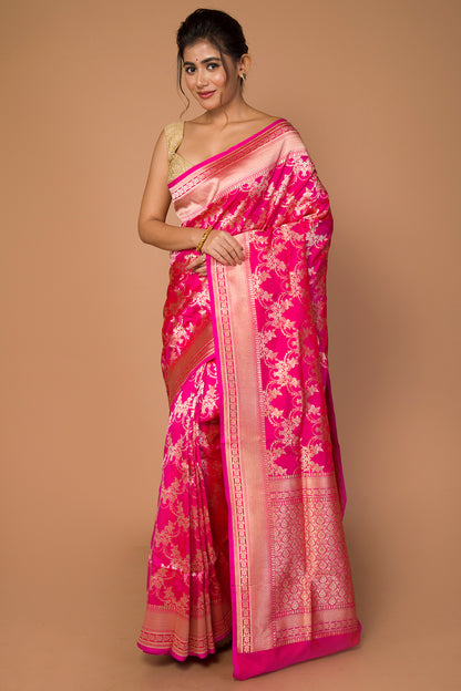 Banarasi Silk Jaal Pink Saree