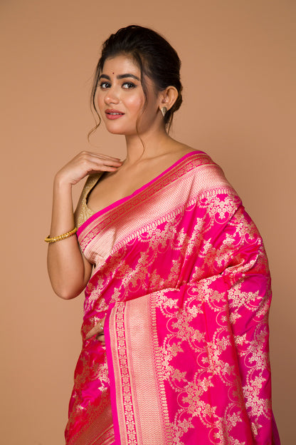 Banarasi Silk Jaal Pink Saree