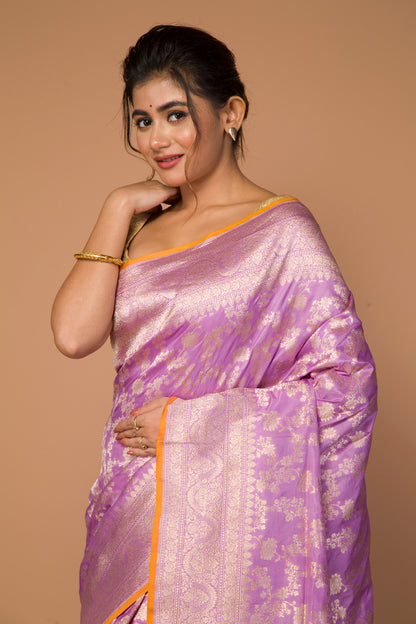 Banarasi Silk Jaal Lavender Saree