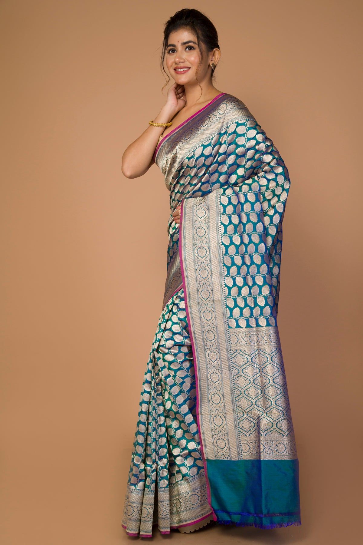 Banarasi Silk Butta Dual Tone Green And Blue Saree