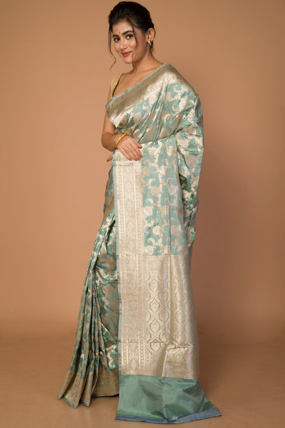 Banarasi Silk Jaal Pastel Green Saree