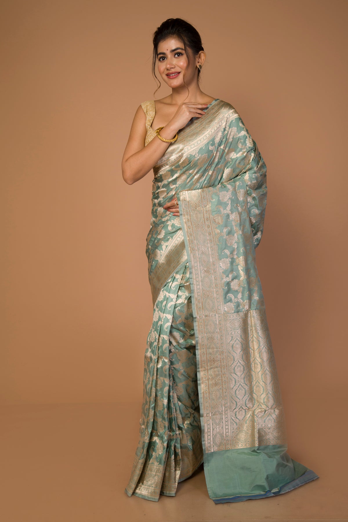 Banarasi Silk Jaal Pastel Green Saree