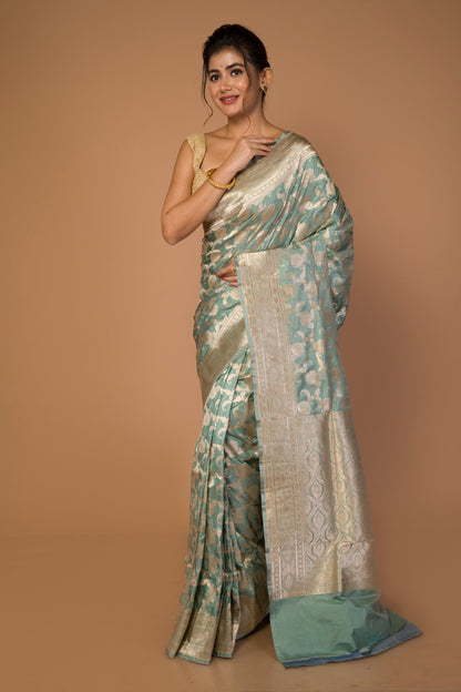 Banarasi Silk Jaal Pastel Green Saree