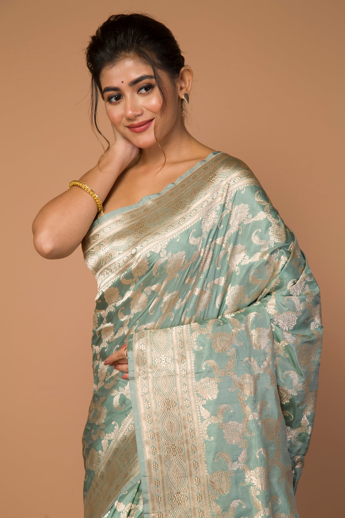 Banarasi Silk Jaal Pastel Green Saree