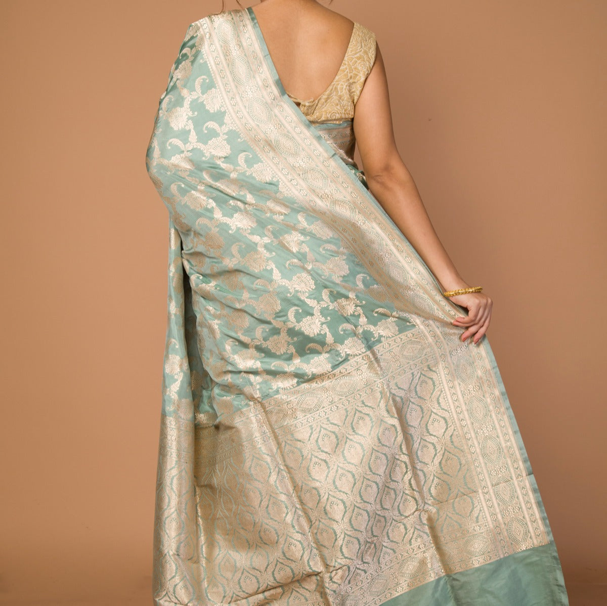 Banarasi Silk Jaal Pastel Green Saree