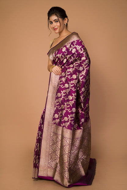 Banarasi Silk Jaal Purple Saree