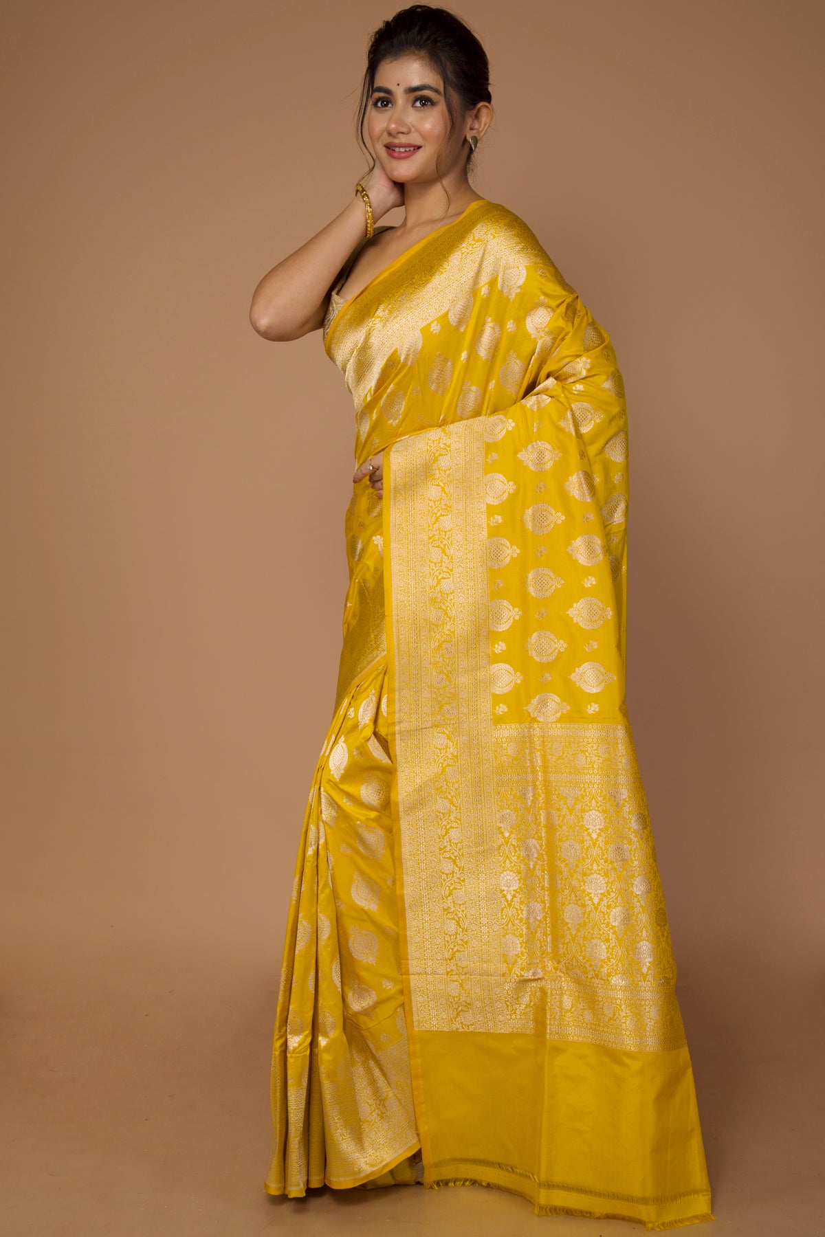 Banarasi Silk Jaal Yellow Saree