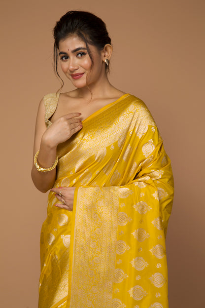 Banarasi Silk Jaal Yellow Saree