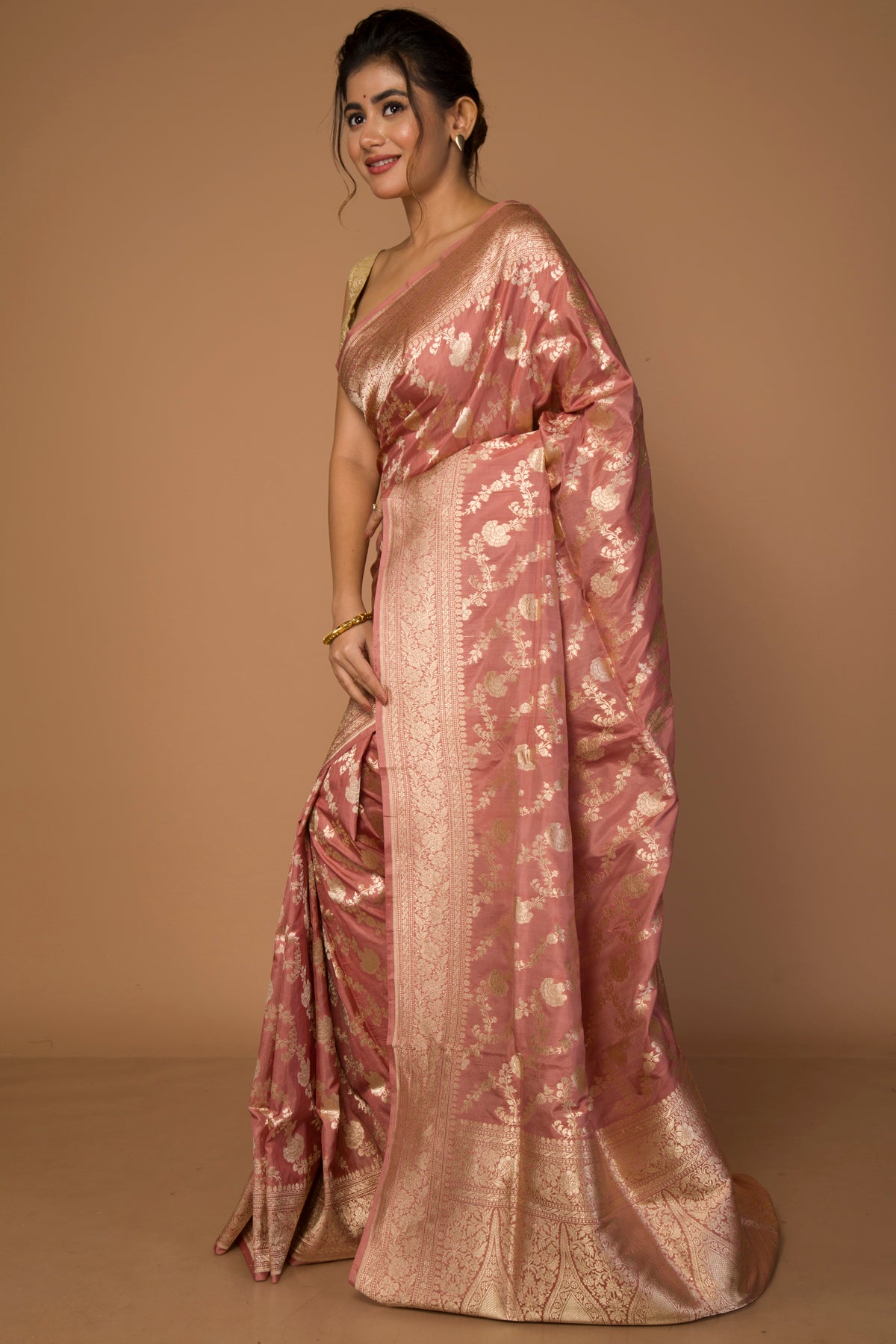 Banarasi Silk Jaal Peach Saree