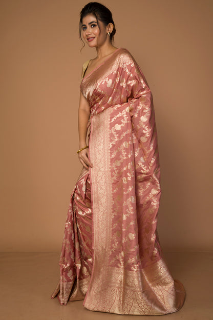 Banarasi Silk Jaal Peach Saree