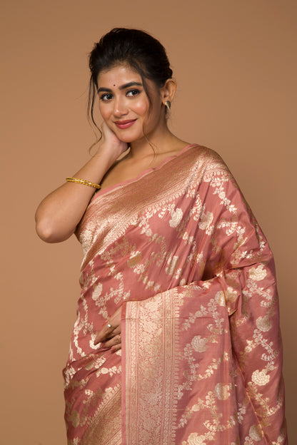 Banarasi Silk Jaal Peach Saree