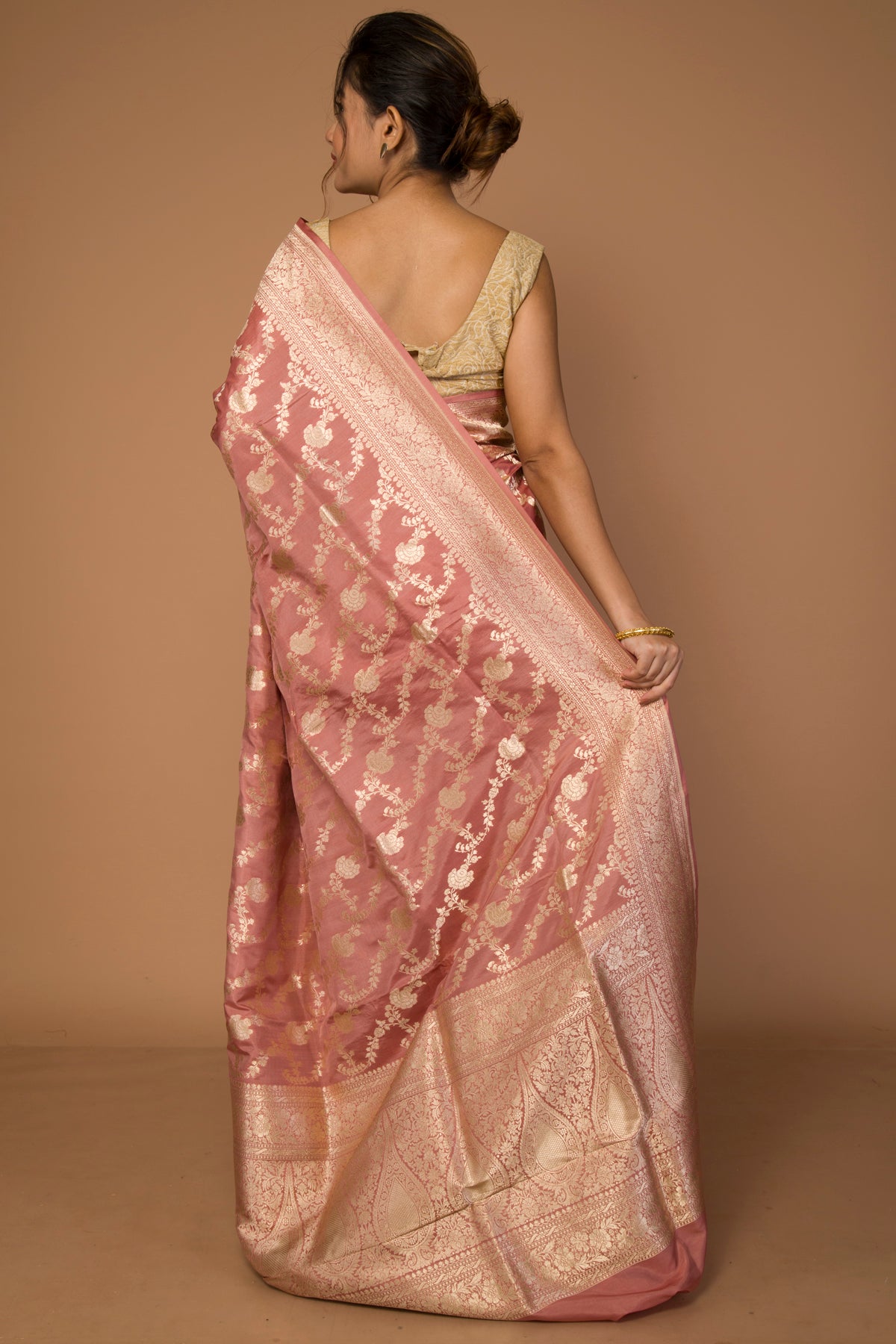 Banarasi Silk Jaal Peach Saree