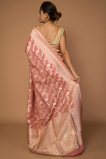 Banarasi Silk Jaal Peach Saree