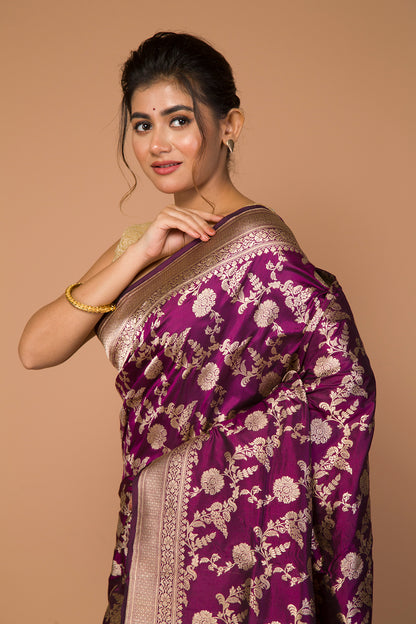 Banarasi Silk Jaal Purple Saree