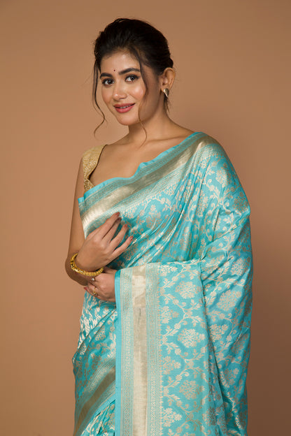 Banarasi Silk Jaal Sky Blue Saree