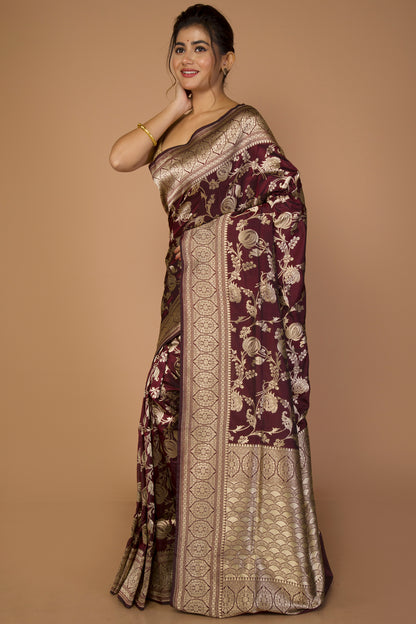Banarasi Silk Jaal Brown Saree