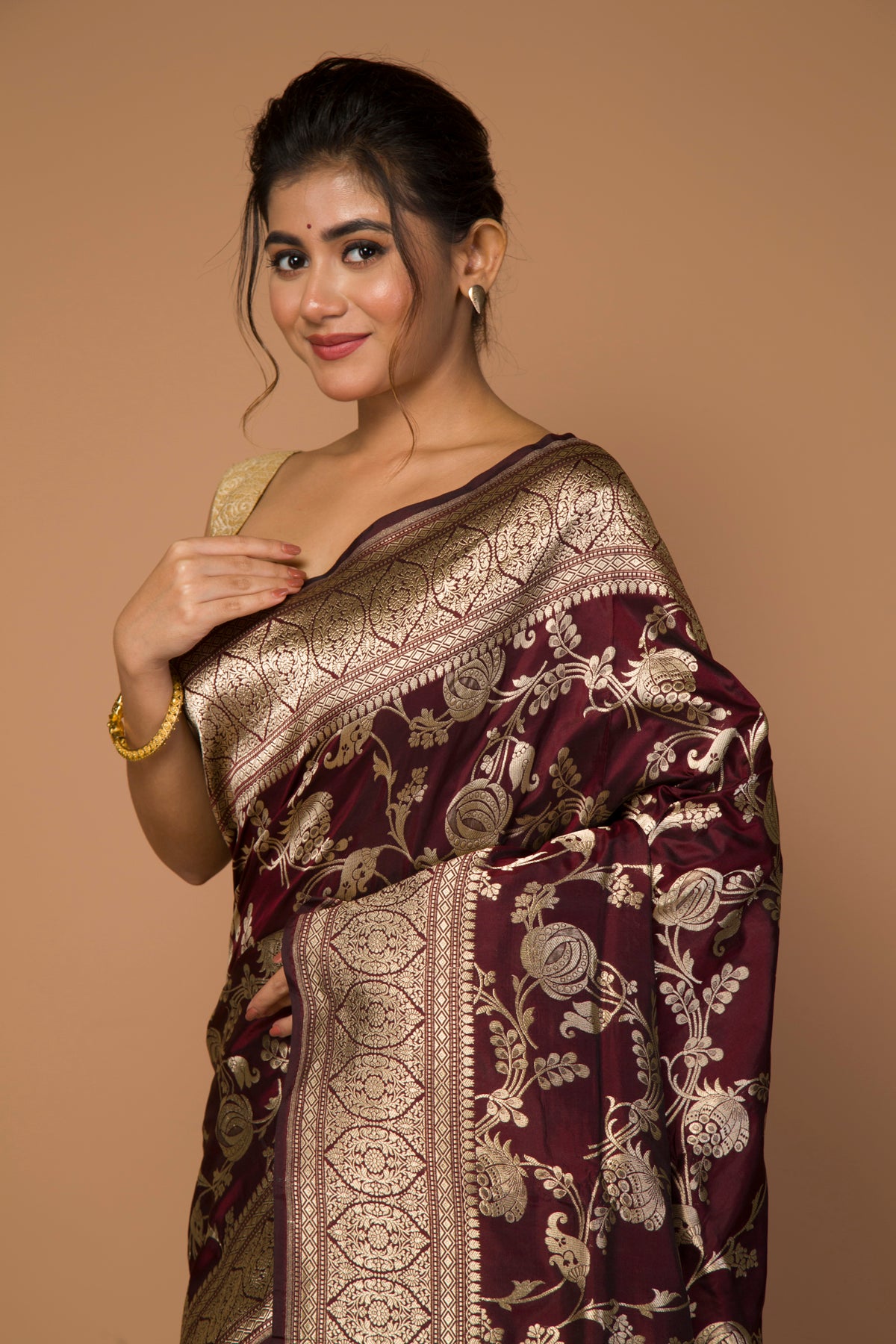 Banarasi Silk Jaal Brown Saree