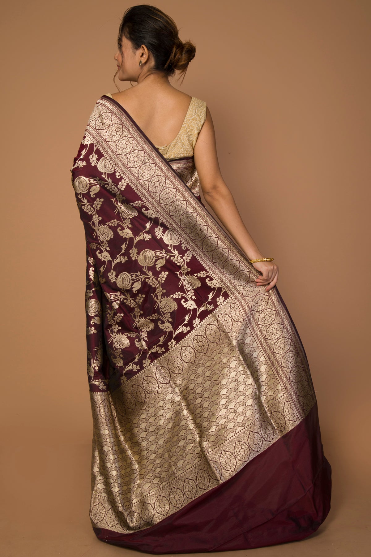 Banarasi Silk Jaal Brown Saree
