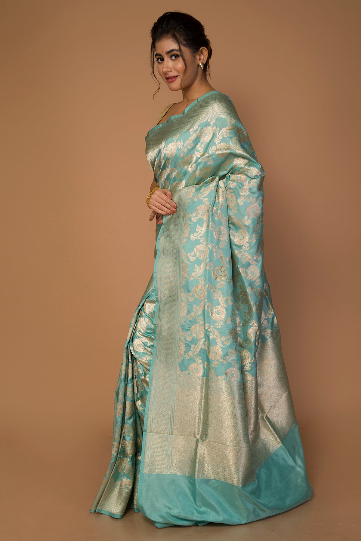 Banarasi Silk Jaal Pastel Blue Saree