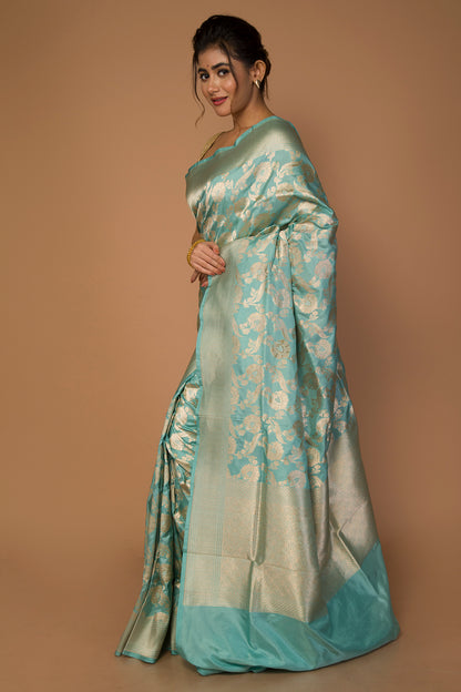 Banarasi Silk Jaal Pastel Blue Saree