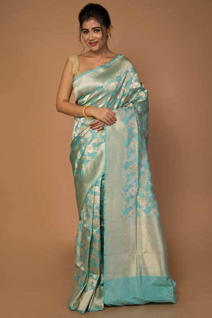 Banarasi Silk Jaal Pastel Blue Saree
