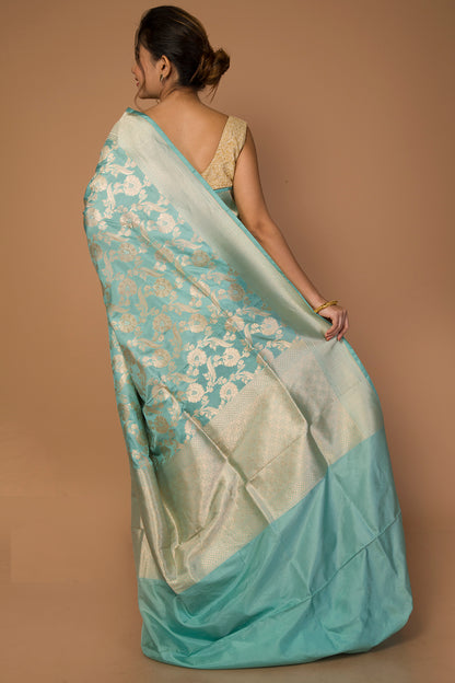 Banarasi Silk Jaal Pastel Blue Saree