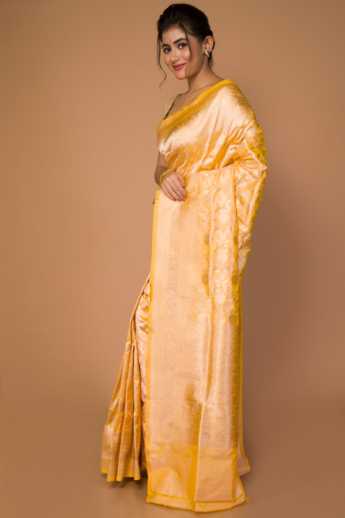 Banarasi Silk Jaal Yellow Saree